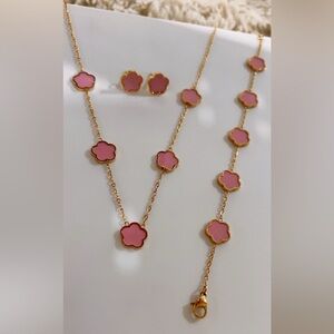 Gold and Pink Floral Necklace set